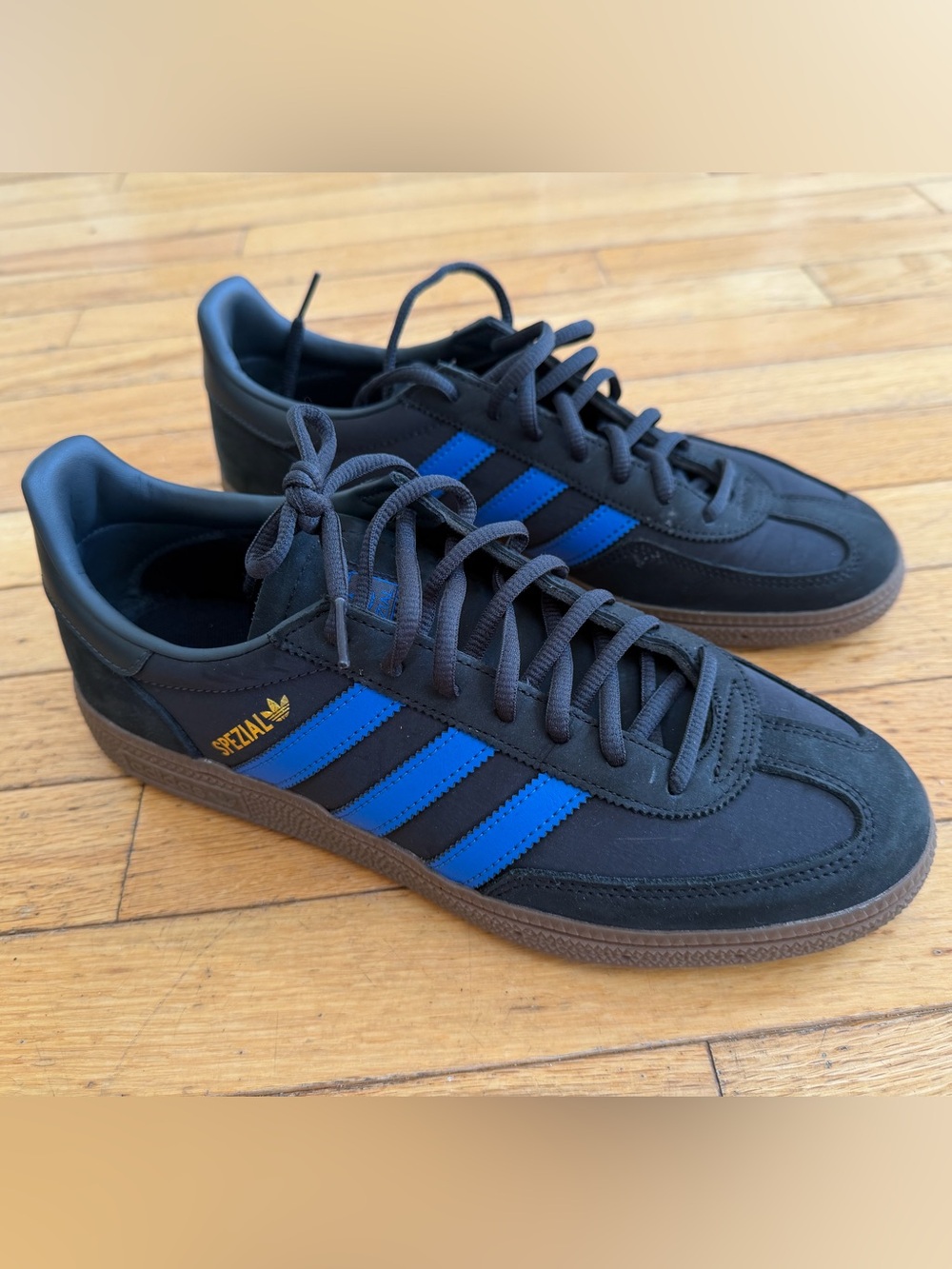 adidas Spezial Black Sneakers with Blue Three-Stripes